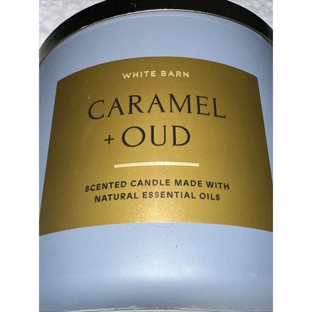 White Barn Bath & Body Works Caramel + Oud 3-Wick Scented Candle 14.5 oz Gold